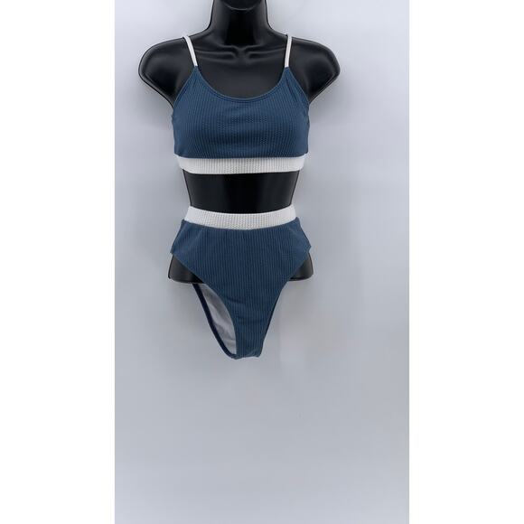 Unbranded Other - UNBRANDED Women's Dusty-Blue Ribbed Bralette High-Rise Bikini Set SZ S